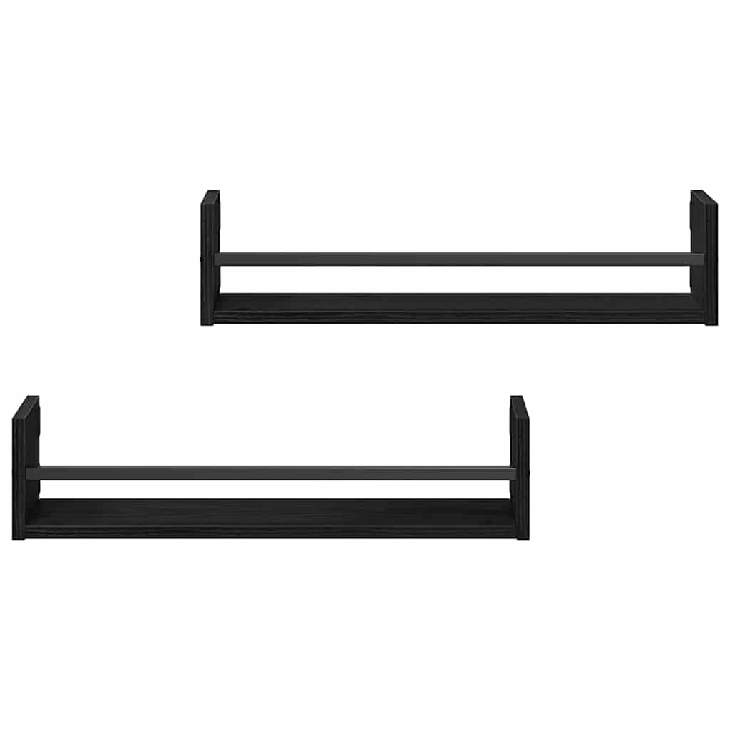 vidaXL Wall Shelf Wall-mounted 2 pcs Black Oak 60 x 16 x 14 cm
