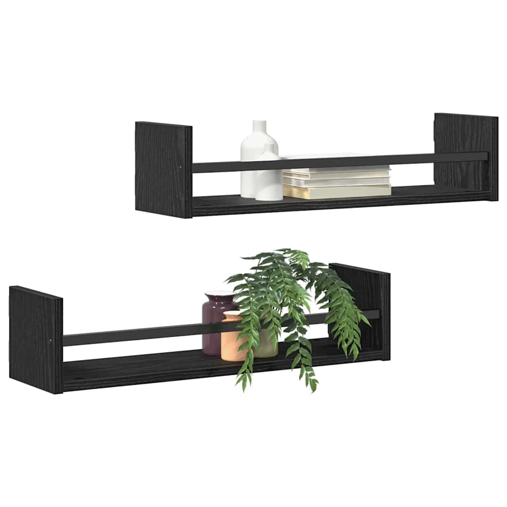 vidaXL Wall Shelf Wall-mounted 2 pcs Black Oak 60 x 16 x 14 cm