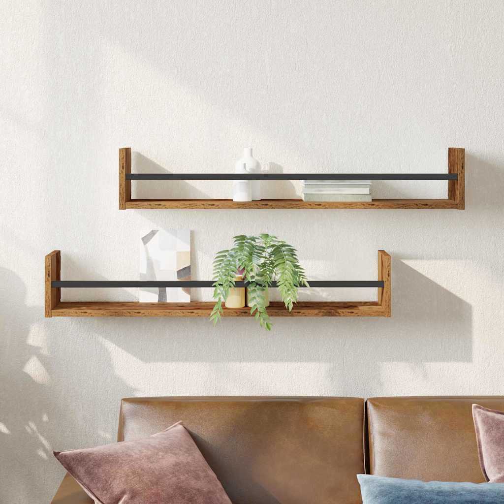 vidaXL Wall Shelf Wall-mounted 2 pcs Old Wood 80 x 16 x 14 cm