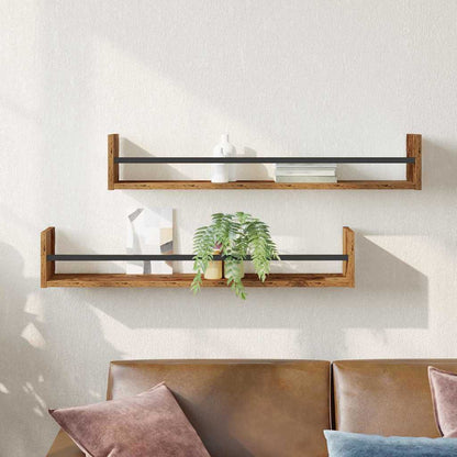 vidaXL Wall Shelf Wall-mounted 2 pcs Old Wood 80 x 16 x 14 cm