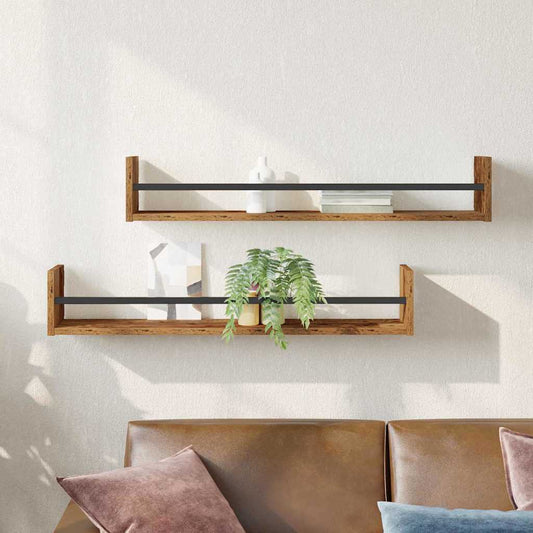 vidaXL Wall Shelf Wall-mounted 2 pcs Old Wood 80 x 16 x 14 cm