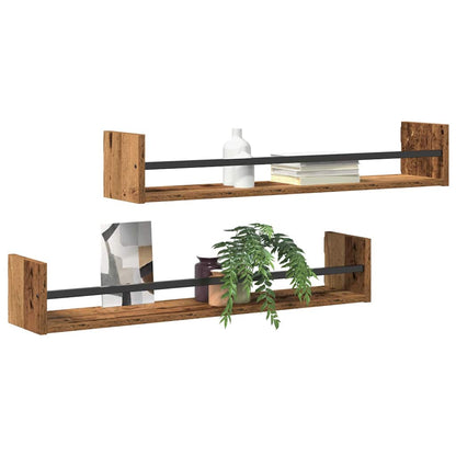 vidaXL Wall Shelf Wall-mounted 2 pcs Old Wood 80 x 16 x 14 cm