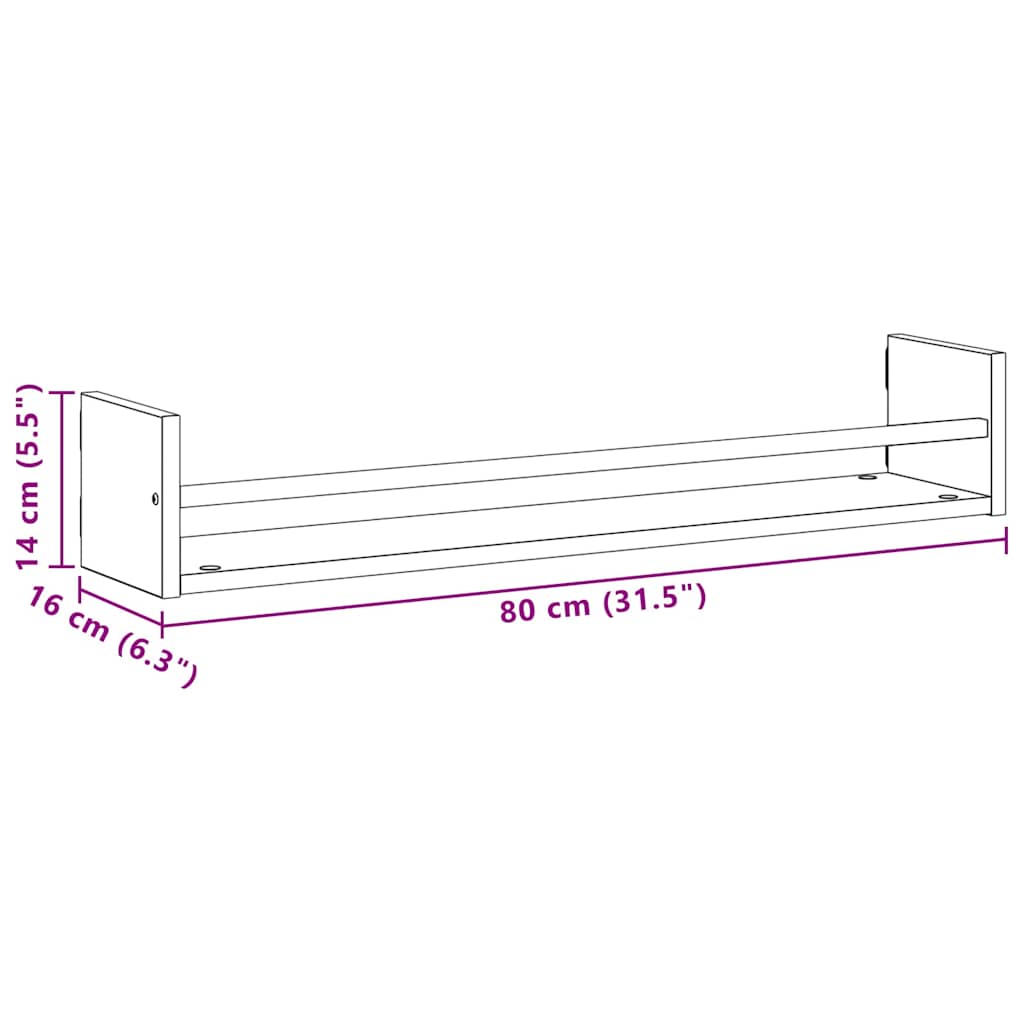 vidaXL Wall Shelf Wall-mounted 2 pcs Old Wood 80 x 16 x 14 cm