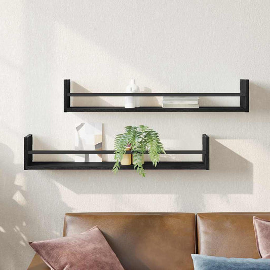 vidaXL Wall Shelf Wall-mounted 2 pcs Black Oak 80 x 16 x 14 cm