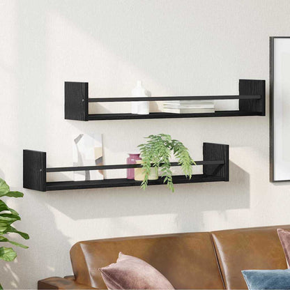 vidaXL Wall Shelf Wall-mounted 2 pcs Black Oak 80 x 16 x 14 cm