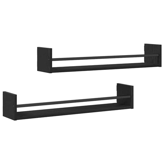 vidaXL Wall Shelf Wall-mounted 2 pcs Black Oak 80 x 16 x 14 cm