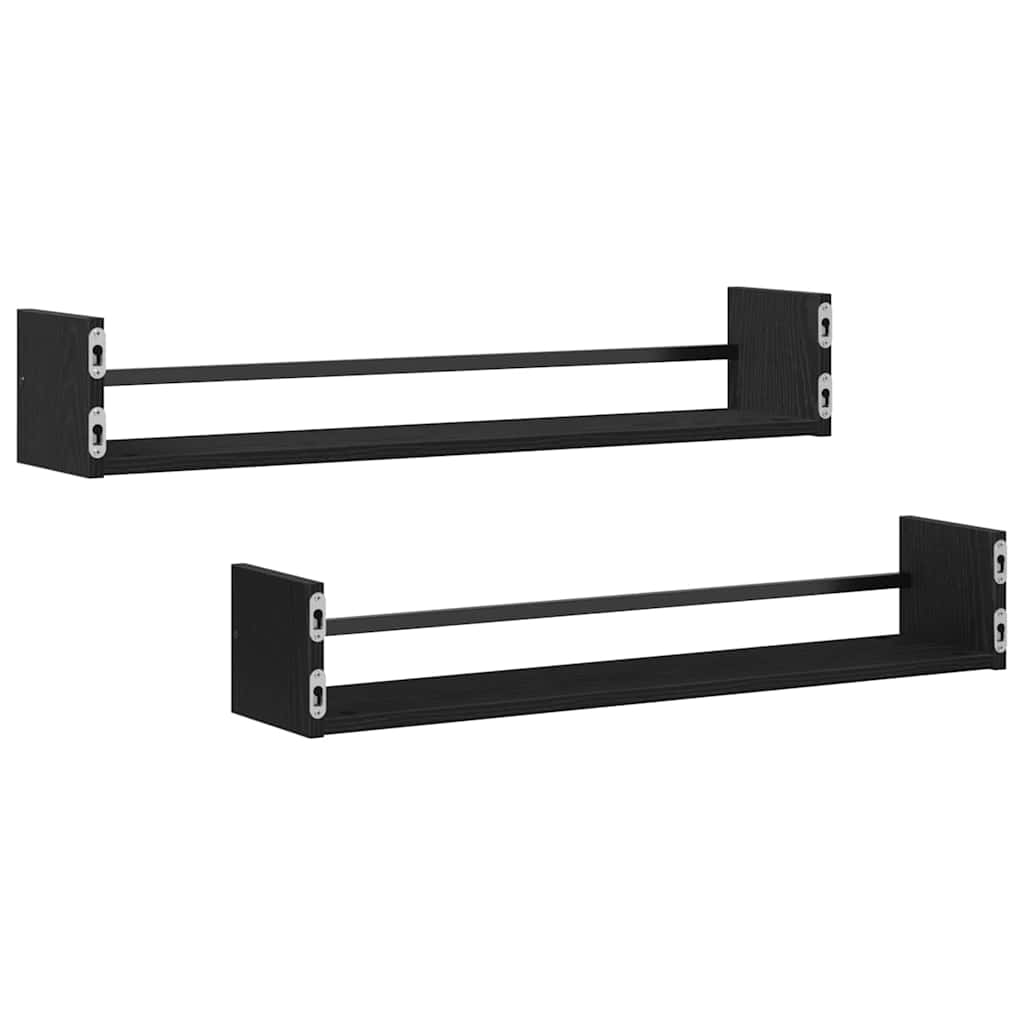 vidaXL Wall Shelf Wall-mounted 2 pcs Black Oak 80 x 16 x 14 cm