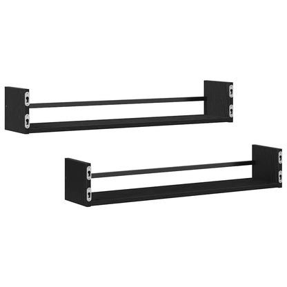 vidaXL Wall Shelf Wall-mounted 2 pcs Black Oak 80 x 16 x 14 cm