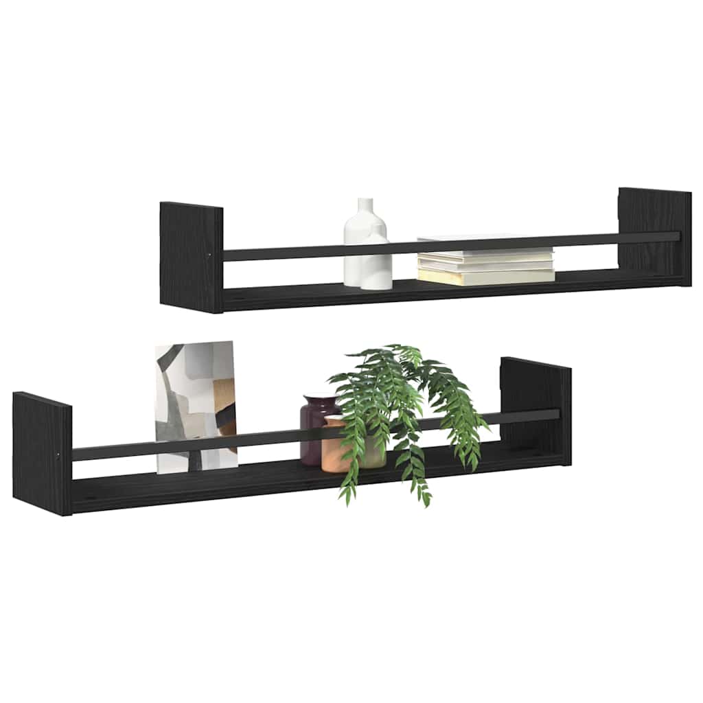 vidaXL Wall Shelf Wall-mounted 2 pcs Black Oak 80 x 16 x 14 cm