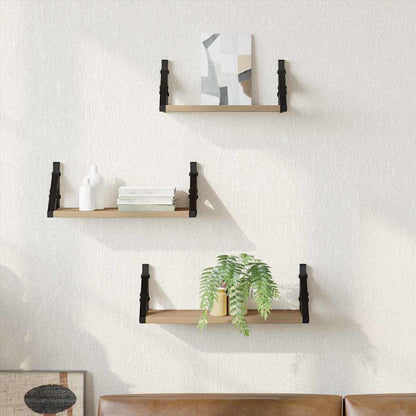 vidaXL Wall Shelf Wall-mounted with Storage 3 pcs Smoke Oak