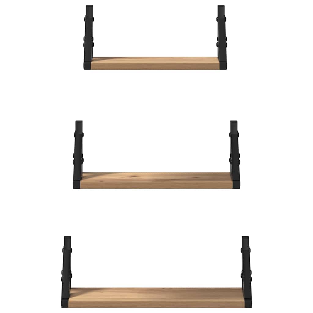vidaXL Wall Shelf Wall-mounted with Storage 3 pcs Smoke Oak