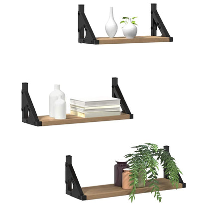 vidaXL Wall Shelf Wall-mounted with Storage 3 pcs Smoke Oak