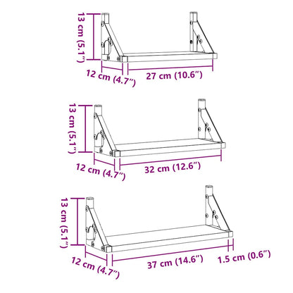 vidaXL Wall Shelf Wall-mounted with Storage 3 pcs Smoke Oak