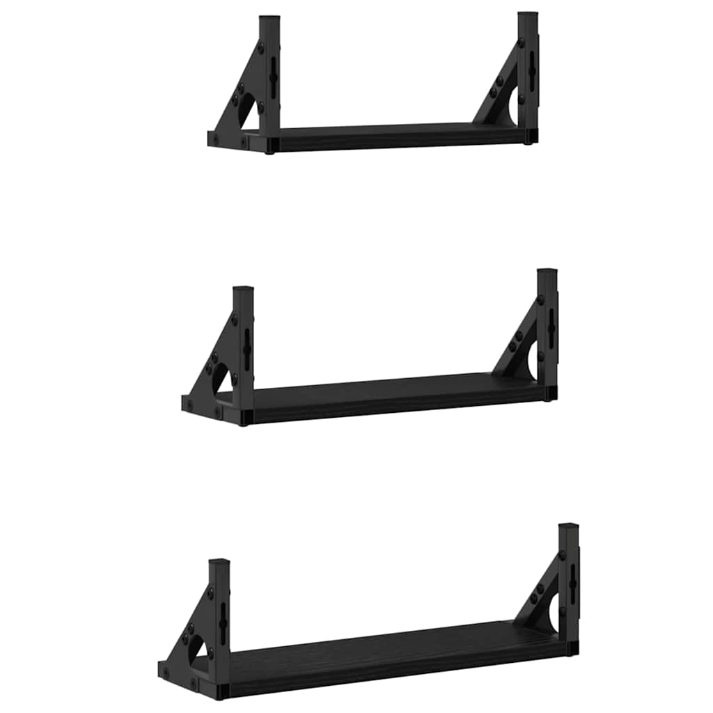 vidaXL Wall Shelf Wall-mounted with Storage 3 pcs Black Oak