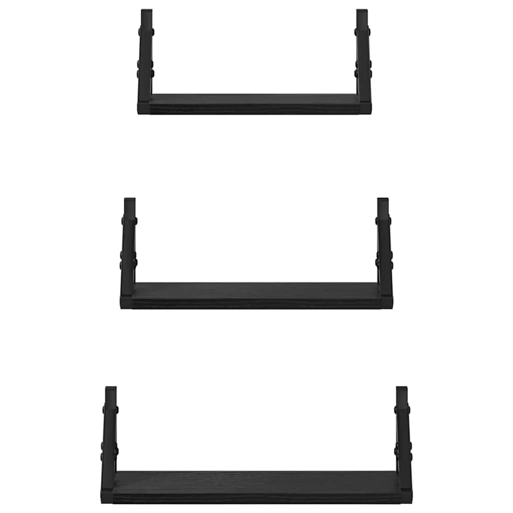 vidaXL Wall Shelf Wall-mounted with Storage 3 pcs Black Oak