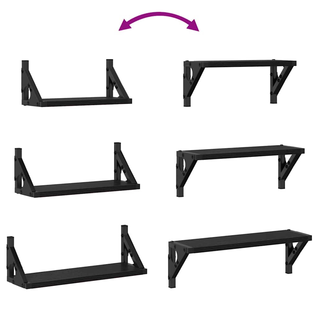 vidaXL Wall Shelf Wall-mounted with Storage 3 pcs Black Oak