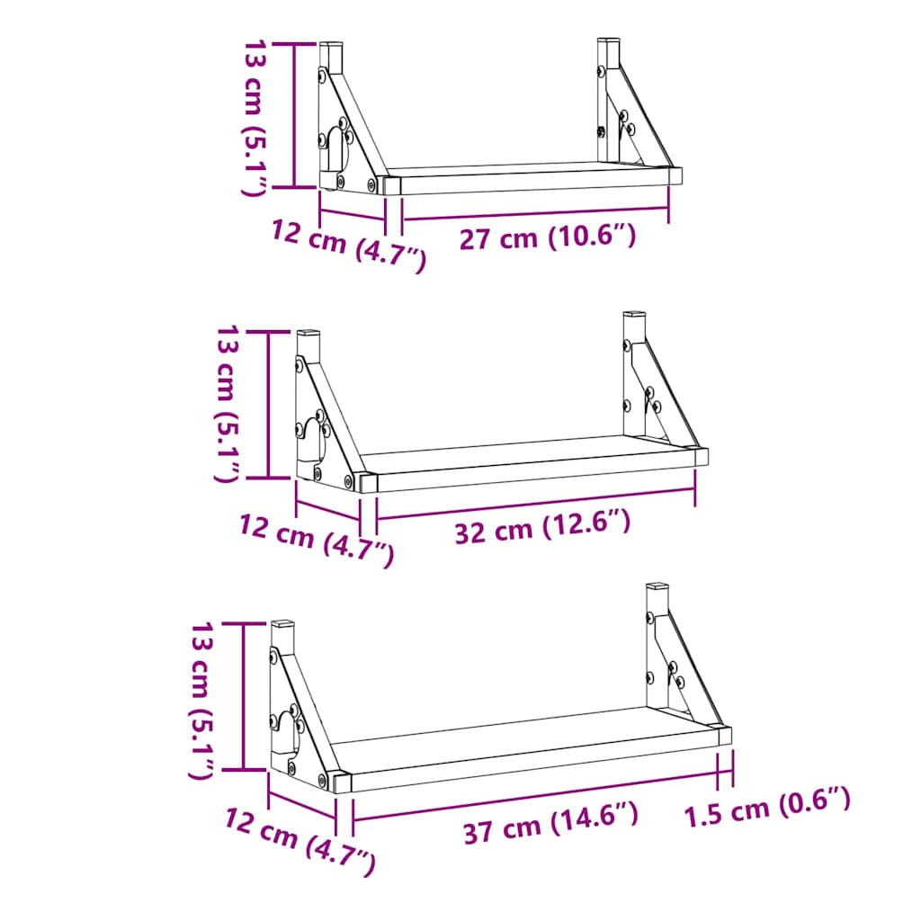 vidaXL Wall Shelf Wall-mounted with Storage 3 pcs Black Oak