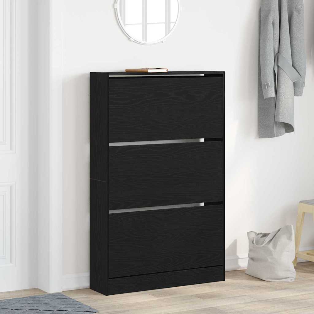 vidaXL Shoe Cabinet 80 x 21 x 125.5 cm Engineered Wood Black Oak