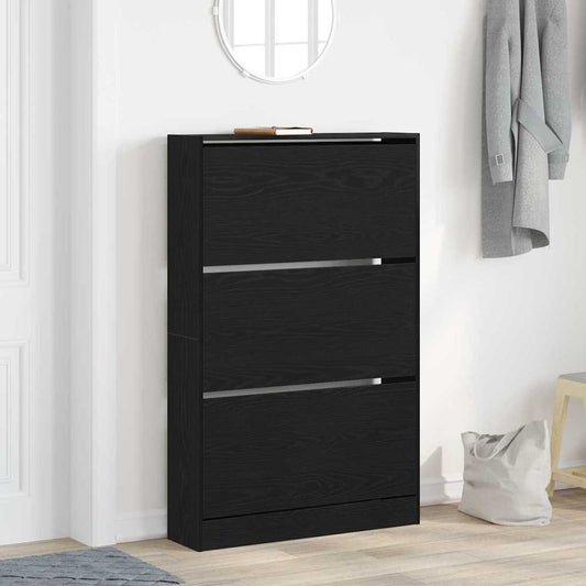 vidaXL Shoe Cabinet 80 x 21 x 125.5 cm Engineered Wood Black Oak