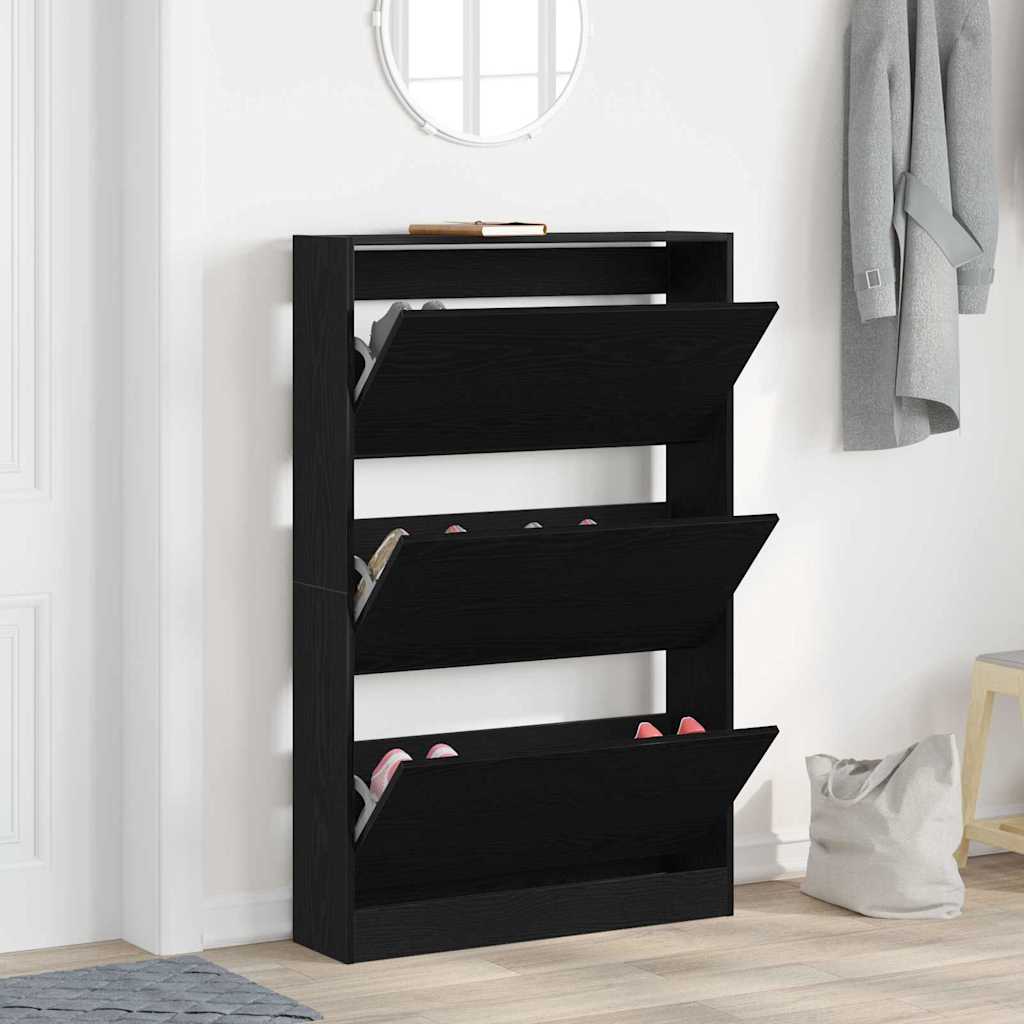 vidaXL Shoe Cabinet 80 x 21 x 125.5 cm Engineered Wood Black Oak