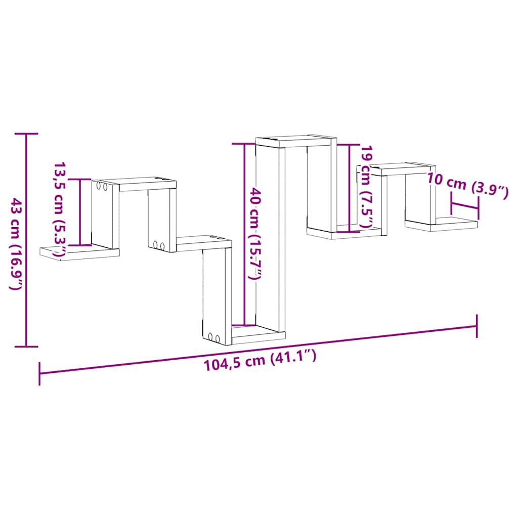 vidaXL Wall Shelf Wall-mounted Black Oak 104.5 x 43 x 10 cm