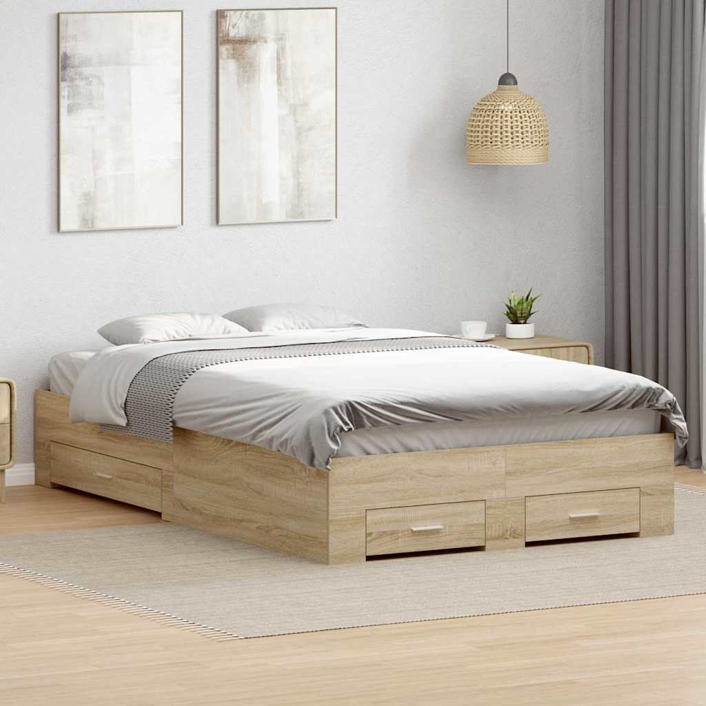 vidaXL Bed Frame with Drawer Brown 120 x 200 cm Engineered Wood