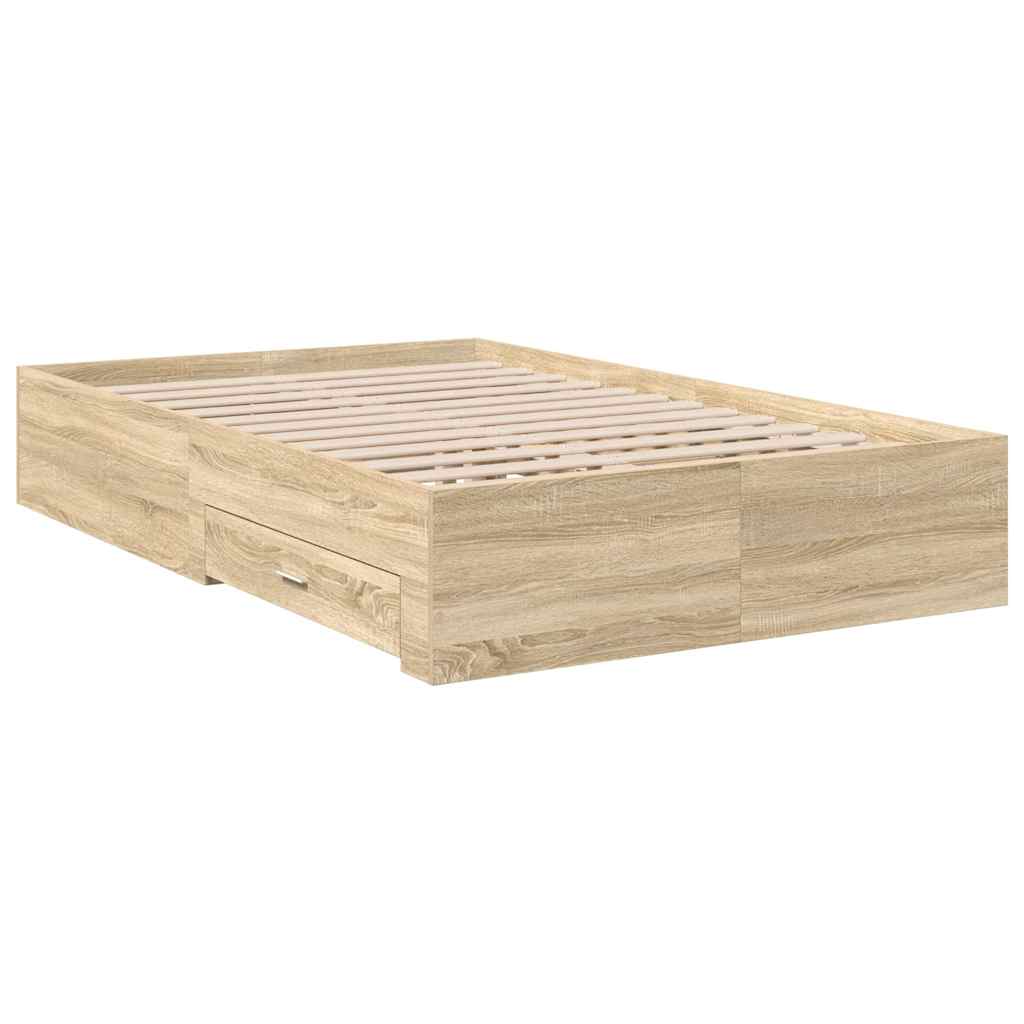 vidaXL Bed Frame with Drawer Brown 120 x 200 cm Engineered Wood