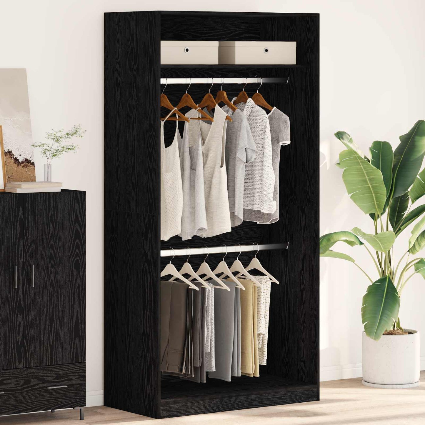 vidaXL Wardrobe with Shelf Black Oak 100 x 50 x 200 cm Engineered Wood