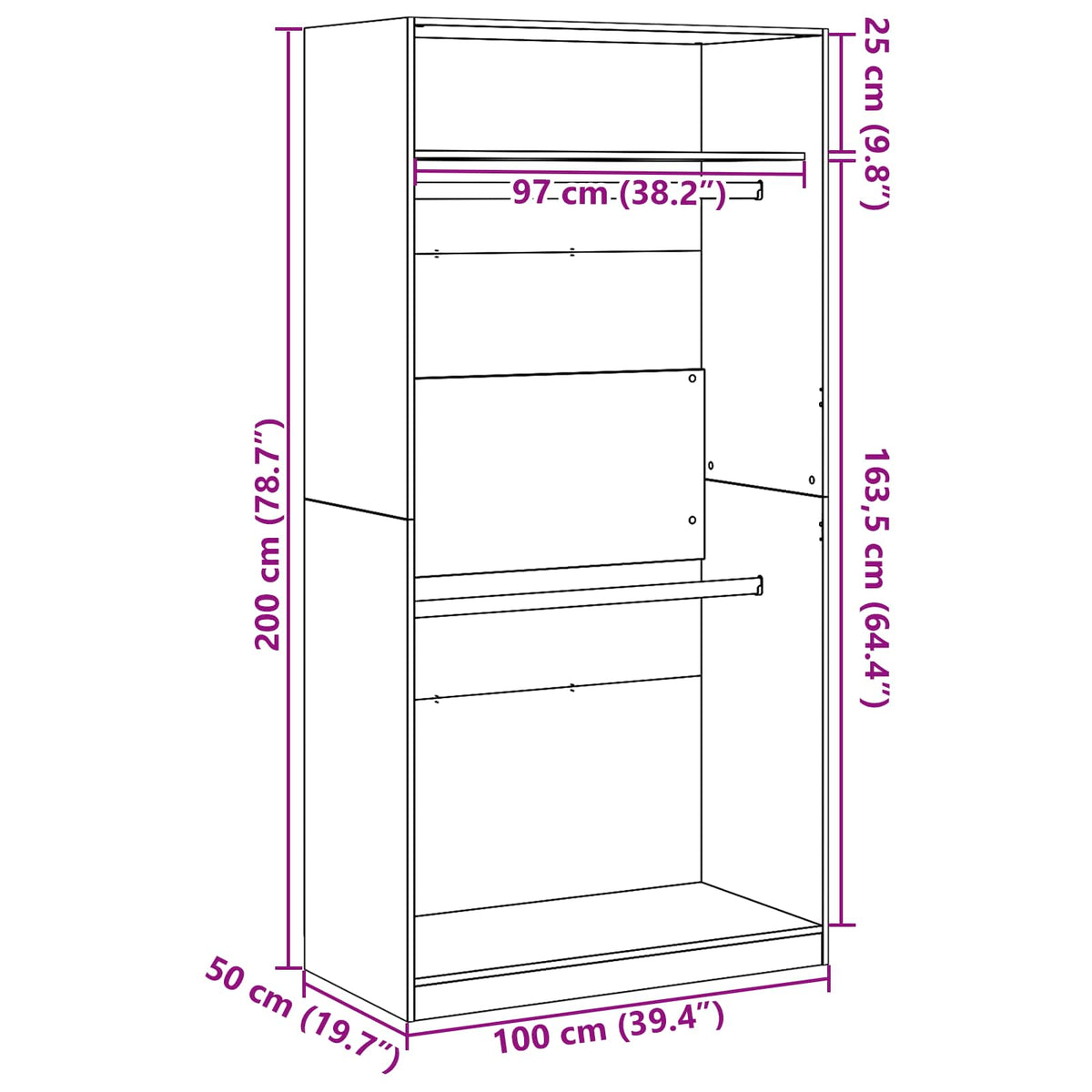 vidaXL Wardrobe Black Oak 100 x 50 x 200 cm Engineered Wood