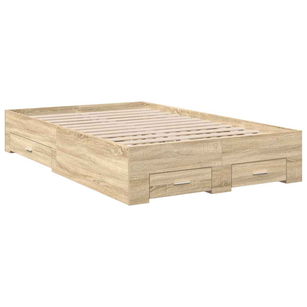 vidaXL Bed Frame with Drawer Brown 120 x 190 cm Engineered Wood
