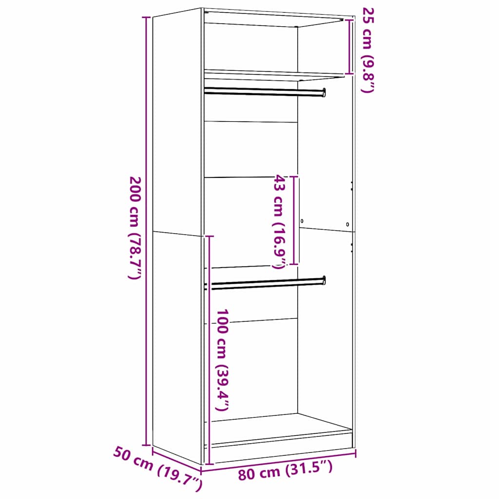 vidaXL Wardrobe Black Oak 80 x 50 x 200 cm Engineered Wood