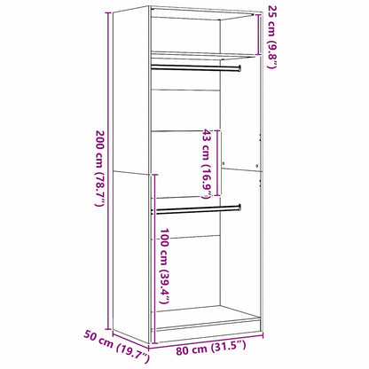 vidaXL Wardrobe Black Oak 80 x 50 x 200 cm Engineered Wood