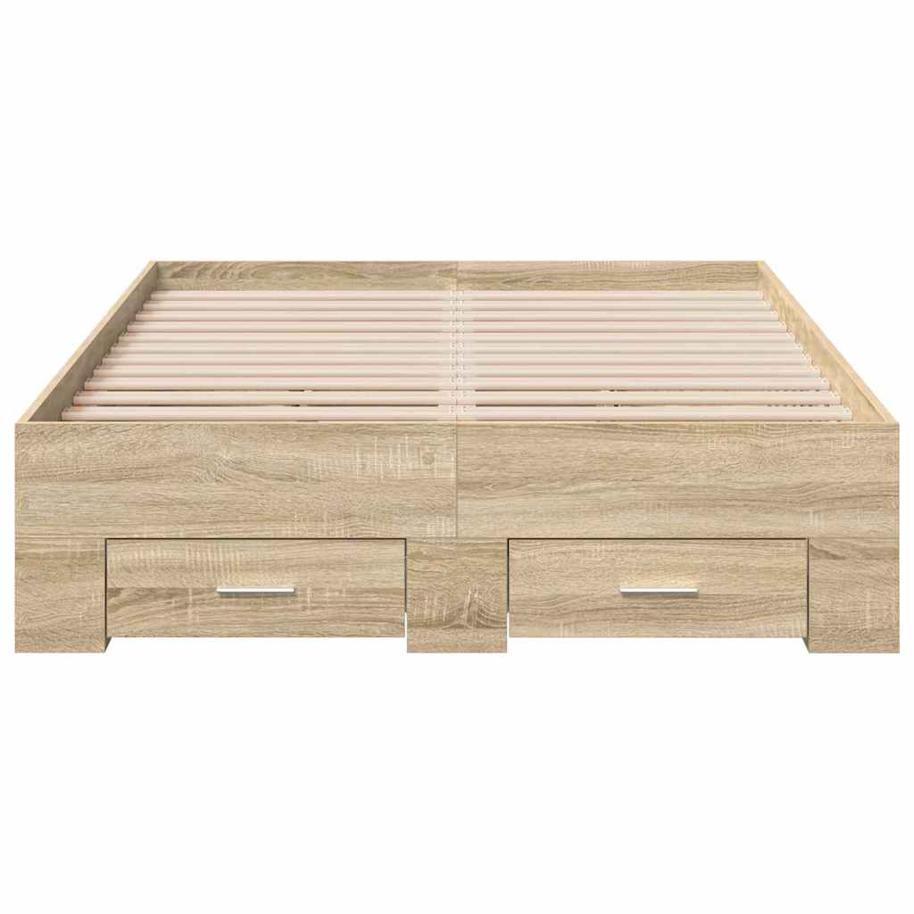 vidaXL Bed Frame with Drawer Brown 140 x 200 cm Engineered Wood