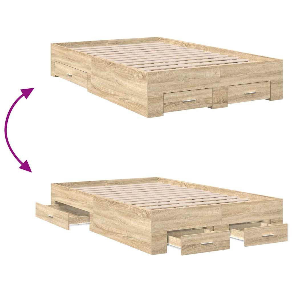 vidaXL Bed Frame with Drawer Brown 140 x 200 cm Engineered Wood