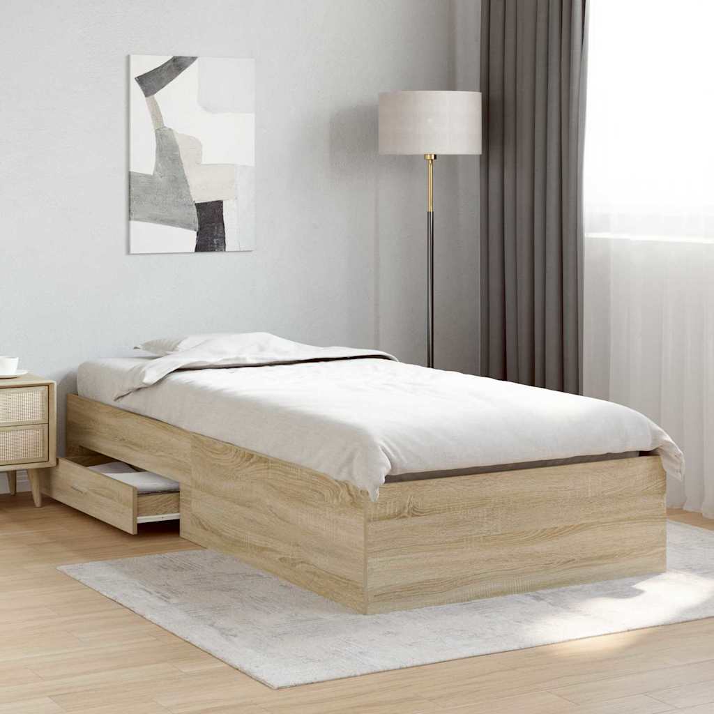 vidaXL Bed Frame with Drawer Brown 90 x 190 cm Engineered Wood