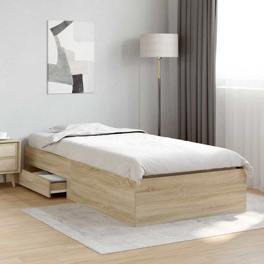 vidaXL Bed Frame with Drawer Brown 90 x 190 cm Engineered Wood