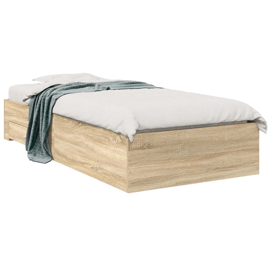 vidaXL Bed Frame with Drawer Brown 90 x 190 cm Engineered Wood