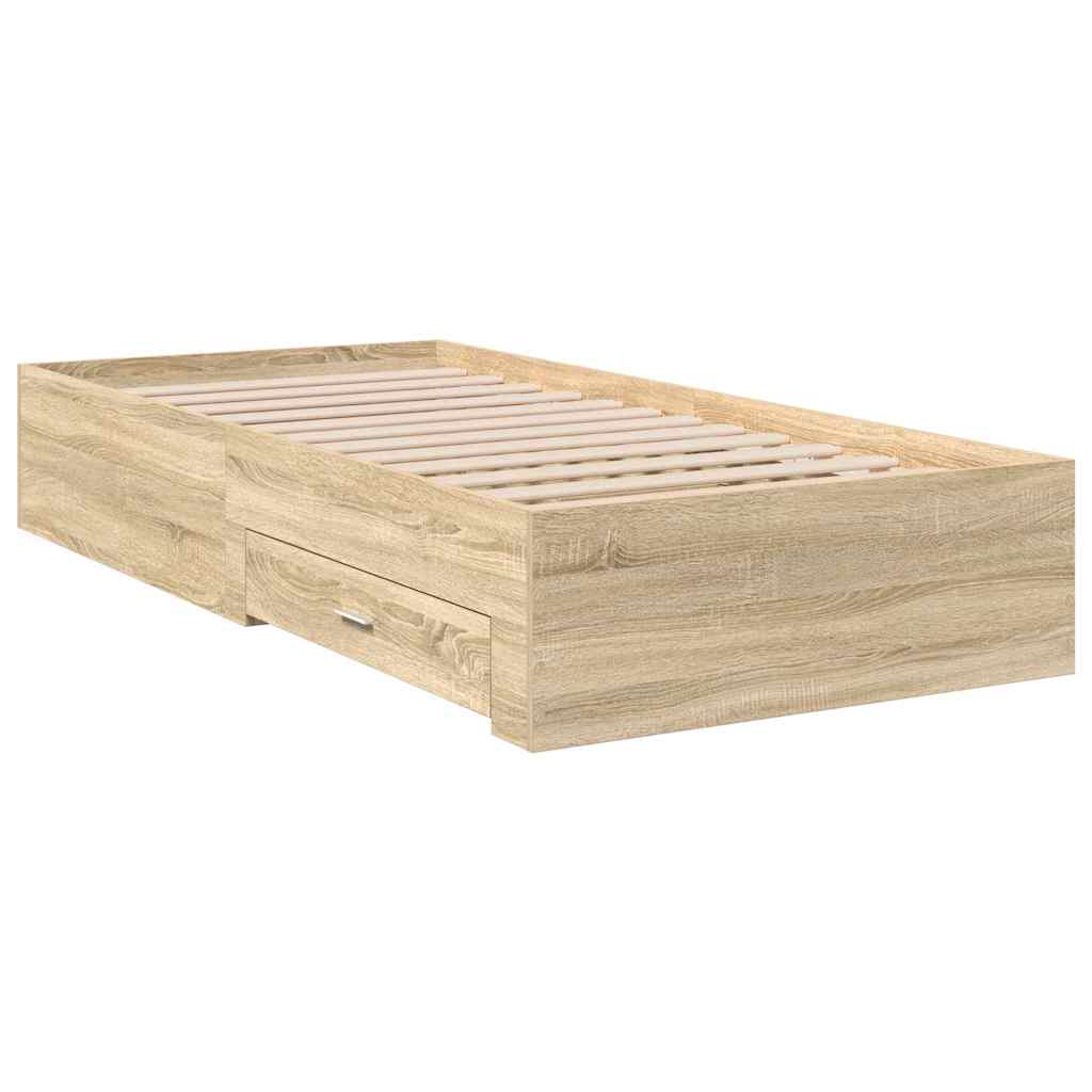 vidaXL Bed Frame with Drawer Brown 90 x 190 cm Engineered Wood