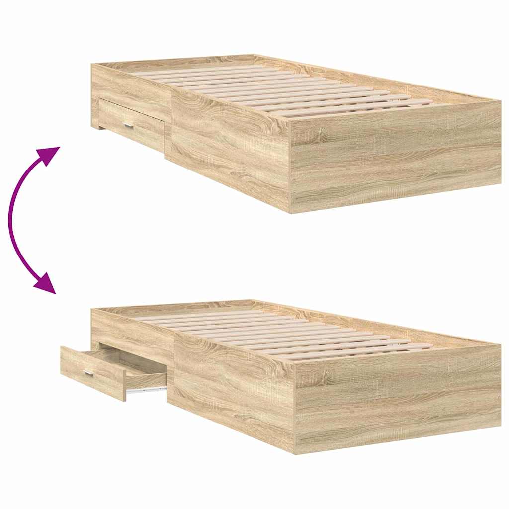 vidaXL Bed Frame with Drawer Brown 90 x 190 cm Engineered Wood