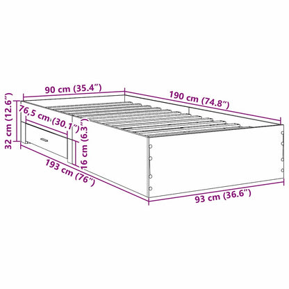 vidaXL Bed Frame with Drawer Brown 90 x 190 cm Engineered Wood