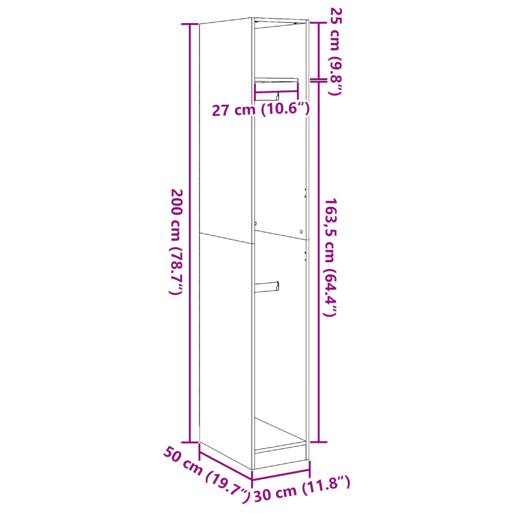 vidaXL Wardrobe with Shelf Old Wood 30 x 50 x 200 cm Engineered Wood