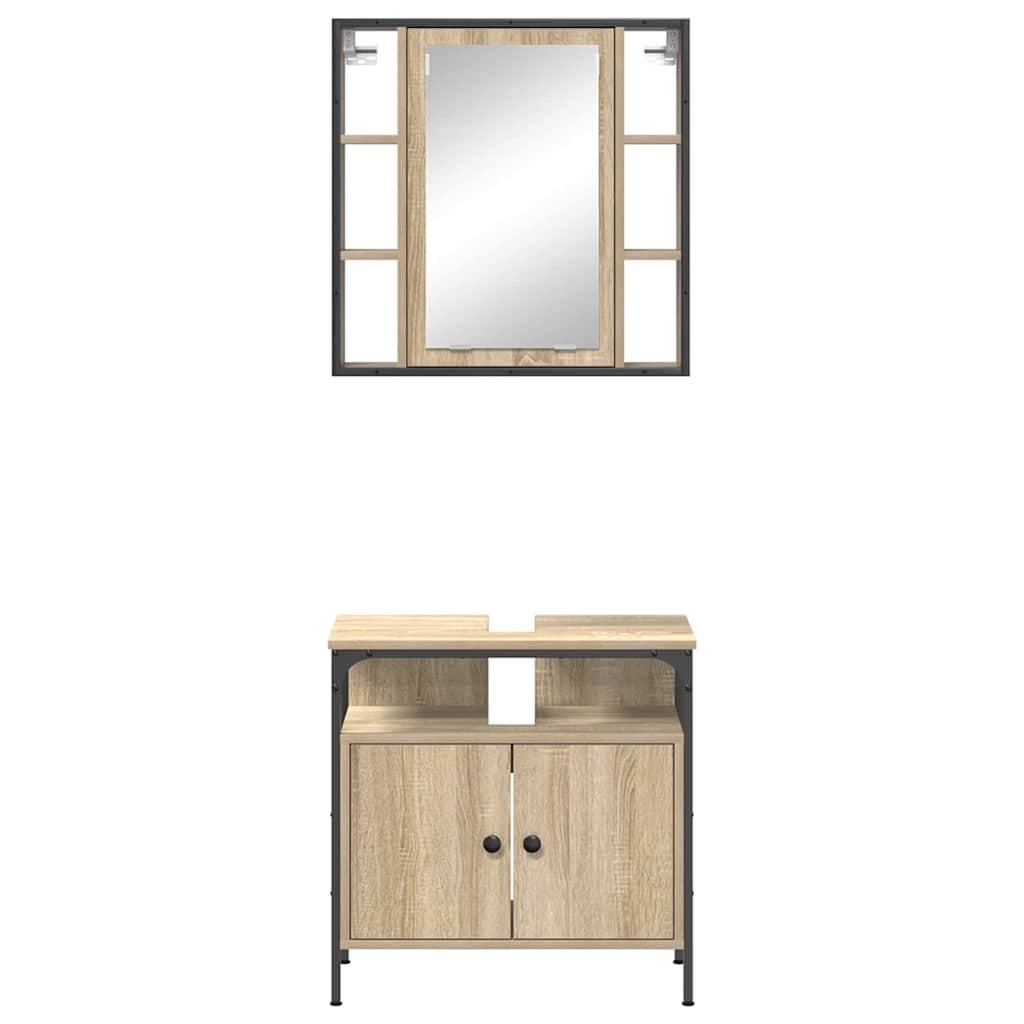 vidaXL Bathroom Furniture Set with Shelf 2 pcs Brown Engineered wood