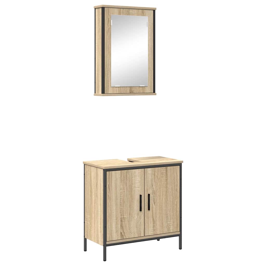 vidaXL Bathroom Furniture Set with Shelf 2 pcs Brown Engineered wood