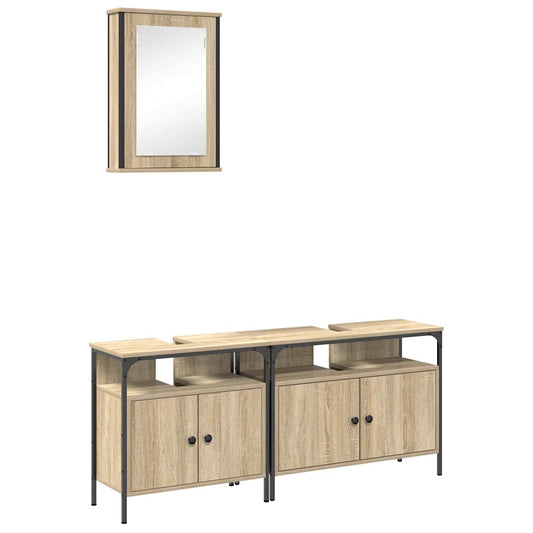 vidaXL Bathroom Furniture Set with Shelf 3 pcs Brown Engineered wood