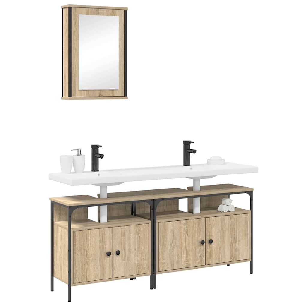 vidaXL Bathroom Furniture Set with Shelf 3 pcs Brown Engineered wood