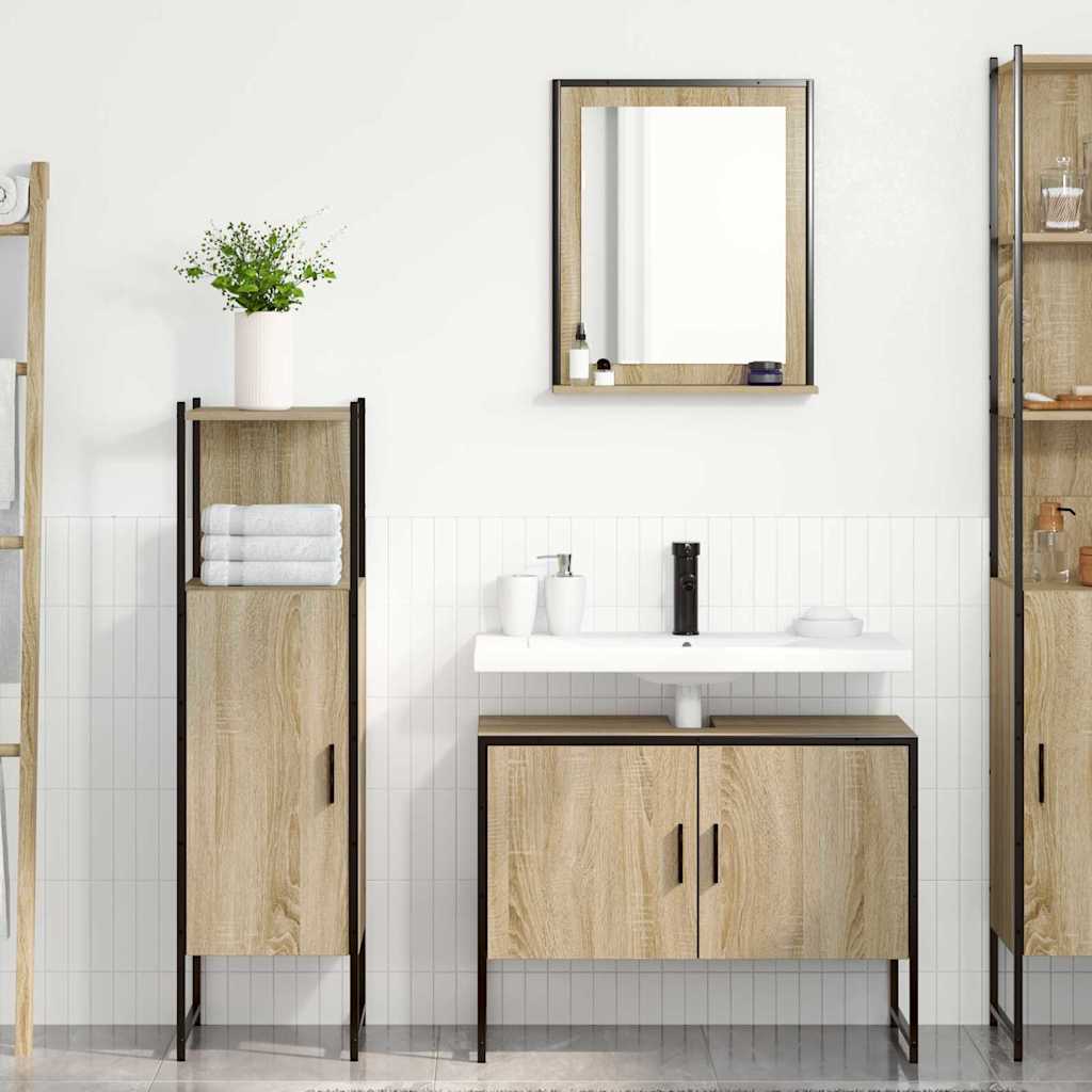 vidaXL Bathroom Furniture Set with Shelf 3 pcs Brown Engineered wood