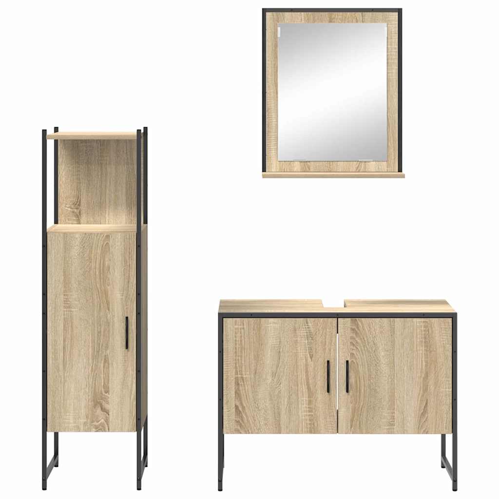 vidaXL Bathroom Furniture Set with Shelf 3 pcs Brown Engineered wood