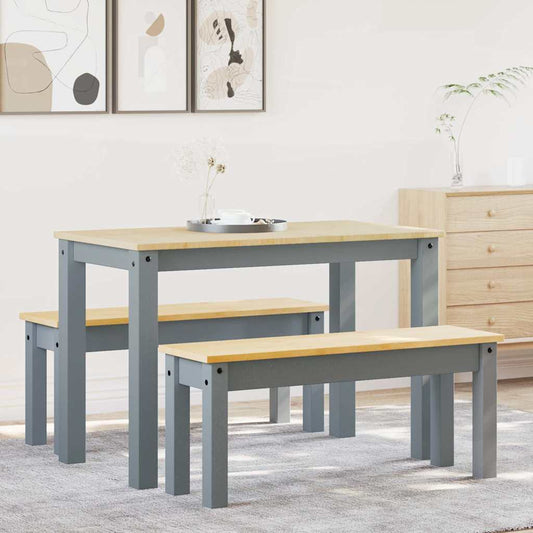 vidaXL 3 Piece Dining Set "PANAMA" Grey Solid Wood Pine