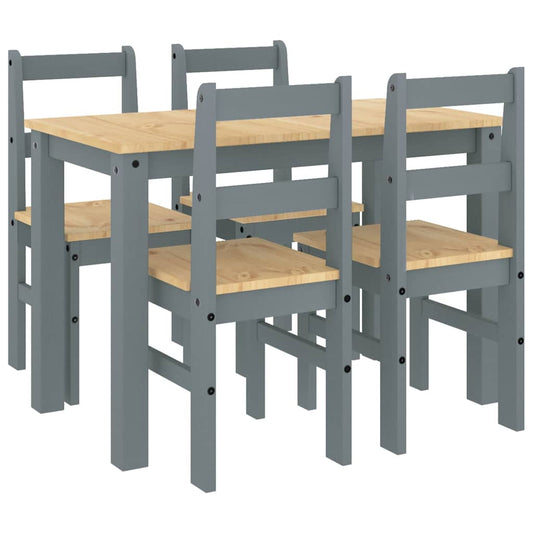 vidaXL 5 Piece Dining Set PANAMA Grey Solid Wood Pine