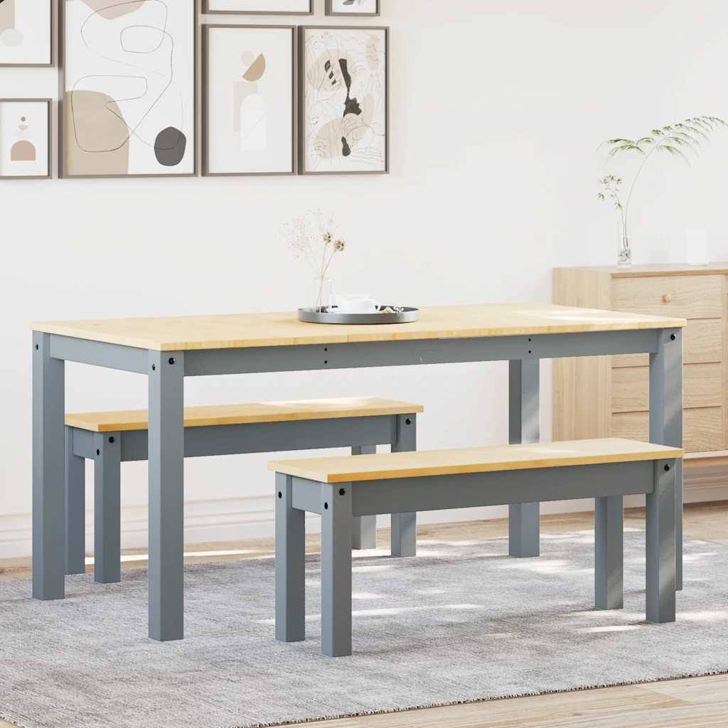 vidaXL 3 Piece Dining Set "PANAMA" Grey Solid Wood Pine